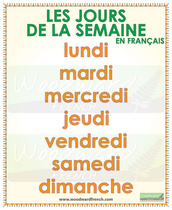 Days of the week in French. Les jours de la semaine en français.