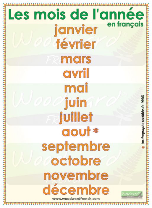 Months of the year in French. Les mois de l'année en français.